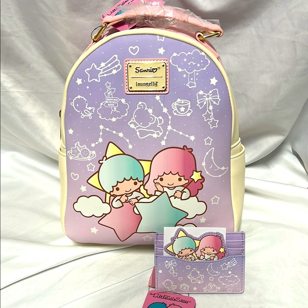 Loungefly twin stars constellation backpack and card holder NWT